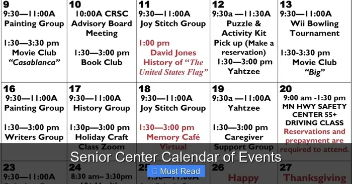 Senior Center Calendar of Events