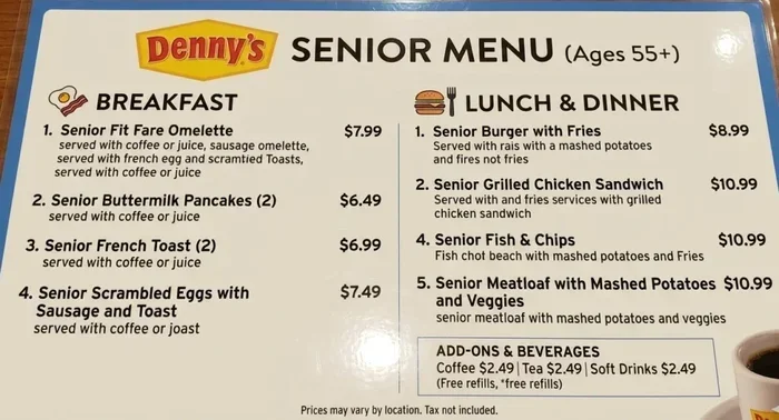 Friendly's Senior Menu with Prices